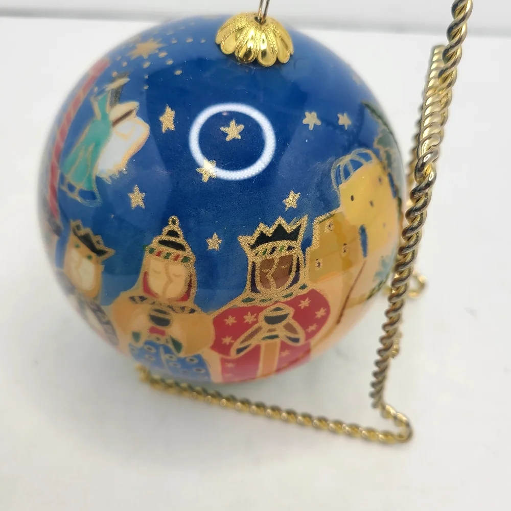 Pier 1 Li Bien Hand Blown Glass Hand Painted Nativity Scene Large Ornament 2010